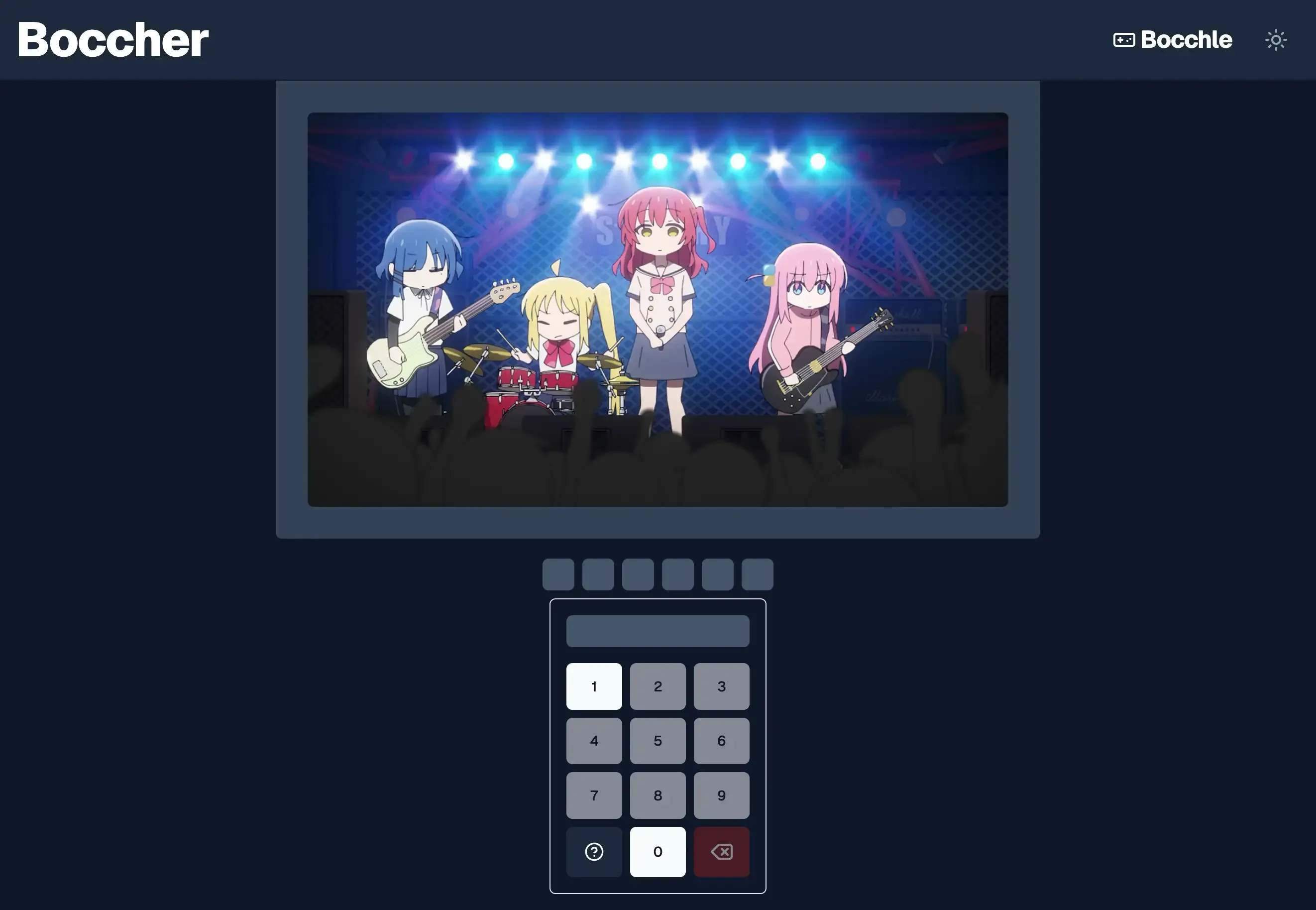 A screenshot from Bocchi the Rock along with a numpad input to enter the episode number.